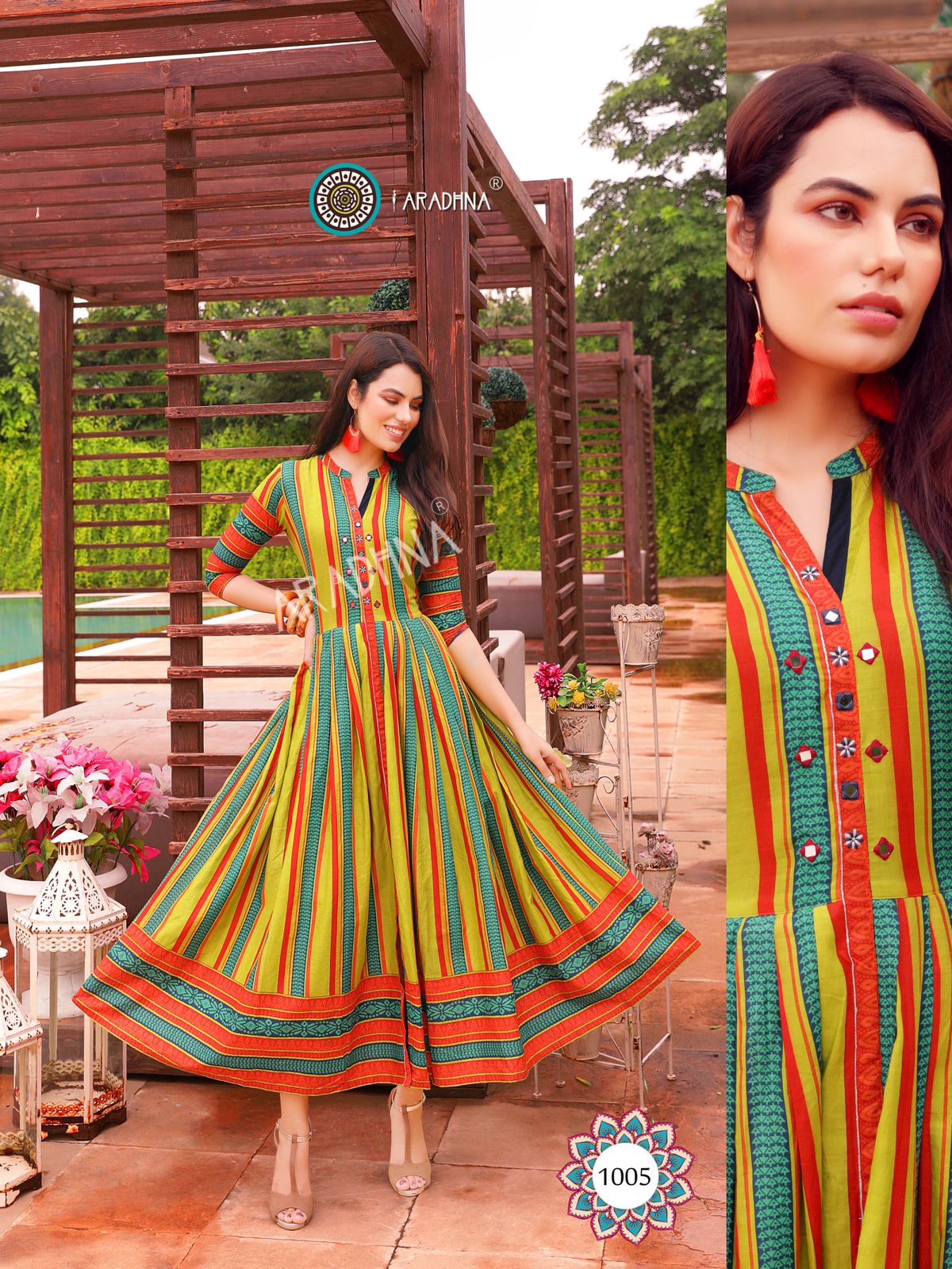Aradhna Fashion Stripy 1 Heavy Cotton Anarkali Ethnic Wear Stylish Kurti Collection